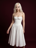 White Spaghetti Strap Corset Bustier Flared Midi Dress