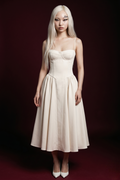 Cream Spaghetti Strap Corset Bustier Flared Midi Dress