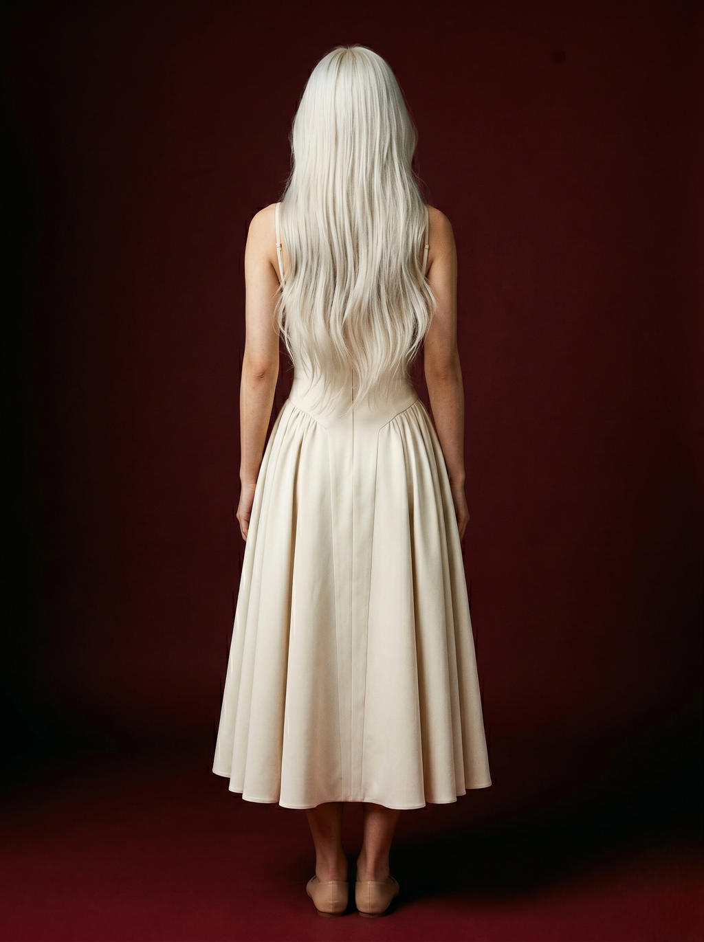 White Spaghetti Strap Corset Bustier Flared Midi Dress
