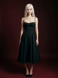 Black Spaghetti Strap Corset Bustier Flared Midi Dress