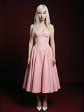 Baby Pink Strapless Corset Bustier Flared Midi Dress