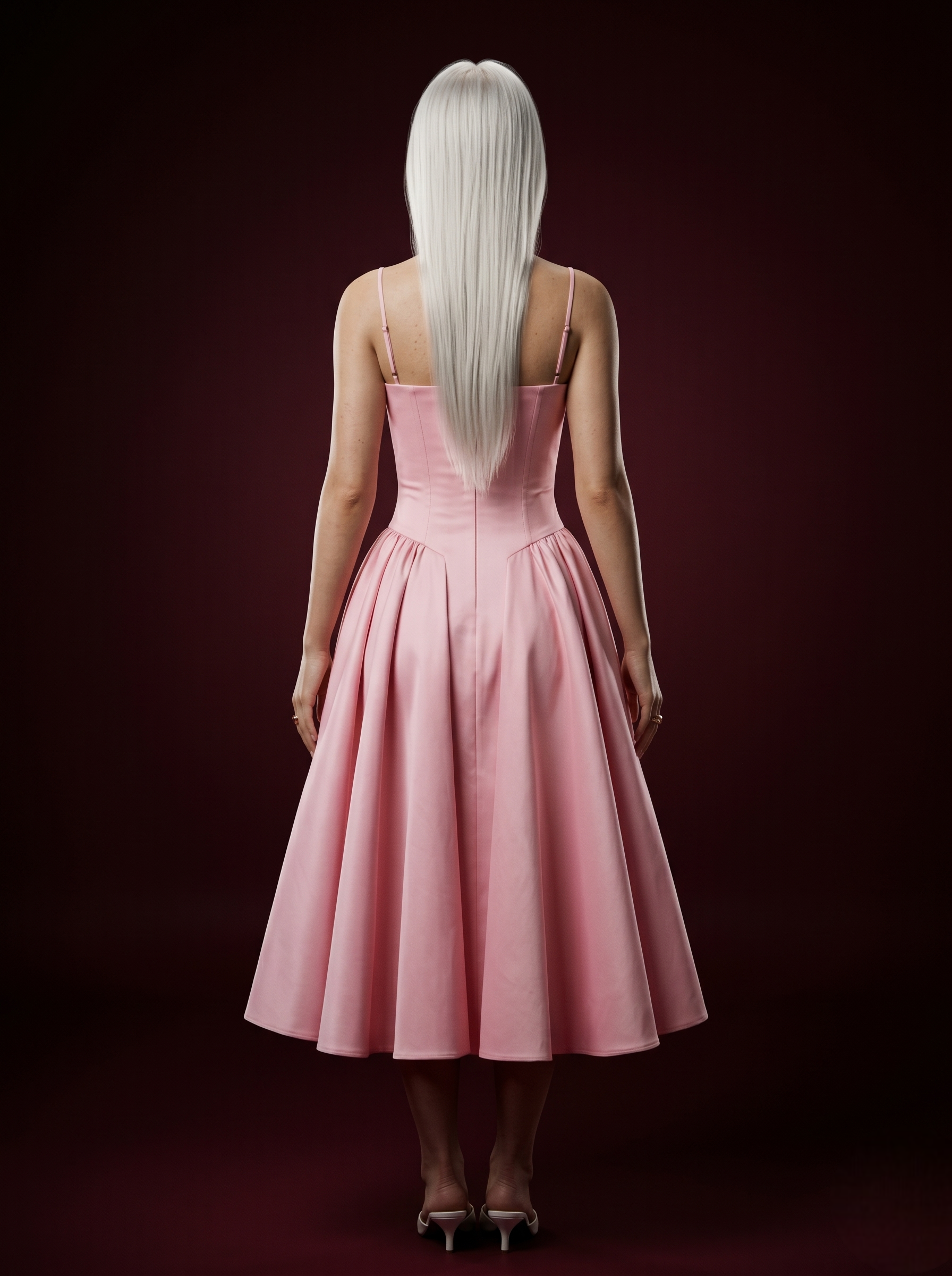 Baby Pink Strapless Corset Bustier Flared Midi Dress