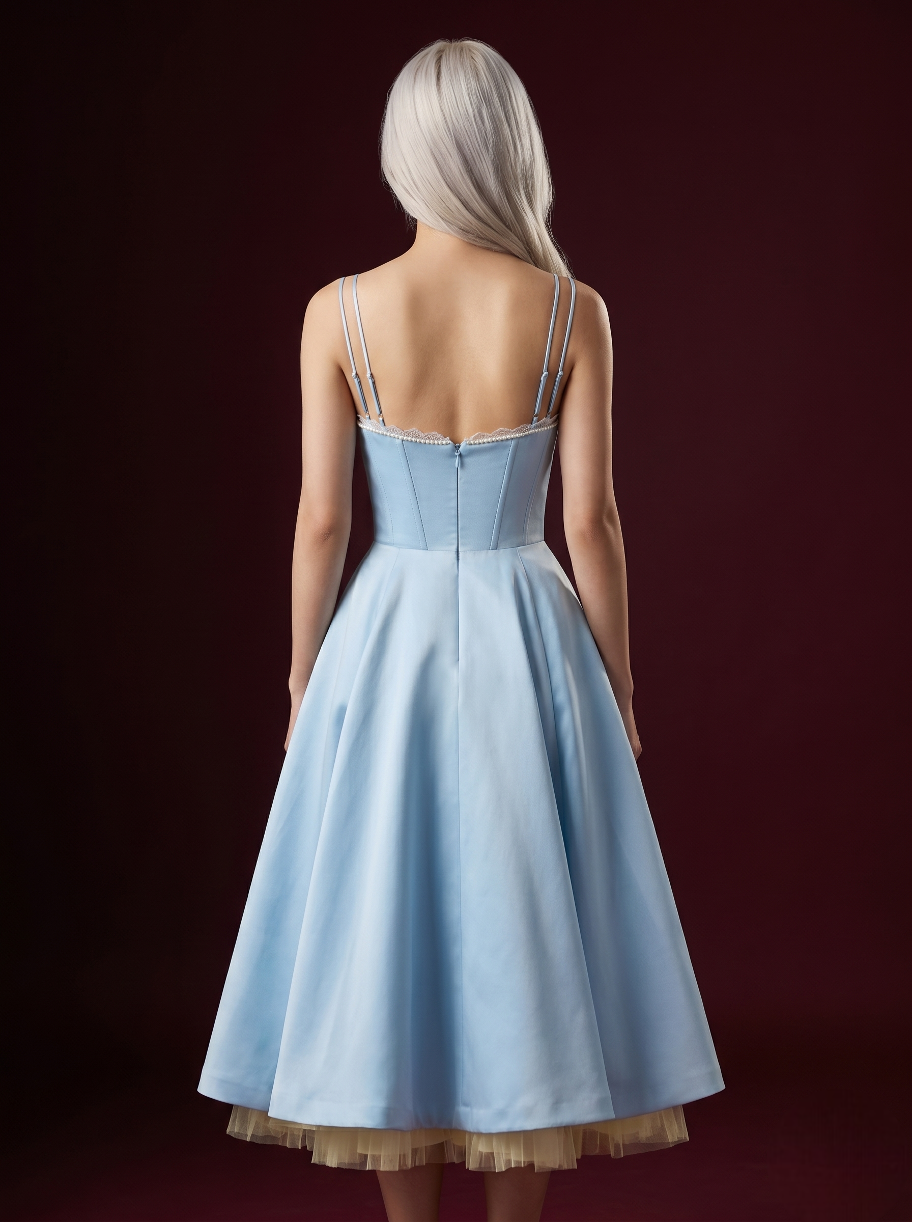 Baby Blue Double Strap Corset Bustier Tulle Midi Dress