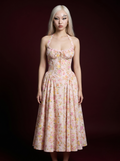 Blush Pink Mixed Floral Halter Corset Midi Dress