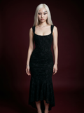 Black Floral Jacquard Corset High-Low Midi Dress