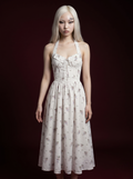Ivory Ditsy Floral Polka Dot Halter Lace-Up Corset Midi Dress