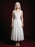 White Halter Lace-Up Corset Floral Embroidered Midi Dress