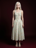 Mint Green Mixed Floral Halter Pintuck Corset Midi Dress
