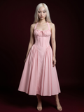 Blush Pink Halter Corset Bow-Tie Flared Midi Dress