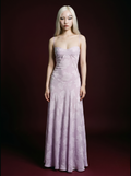 Lavender Floral Jacquard Rhinestone Seam Spaghetti Strap Maxi Dress