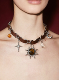 Leather Choker with Sun, Star & Moon Charms Neackle