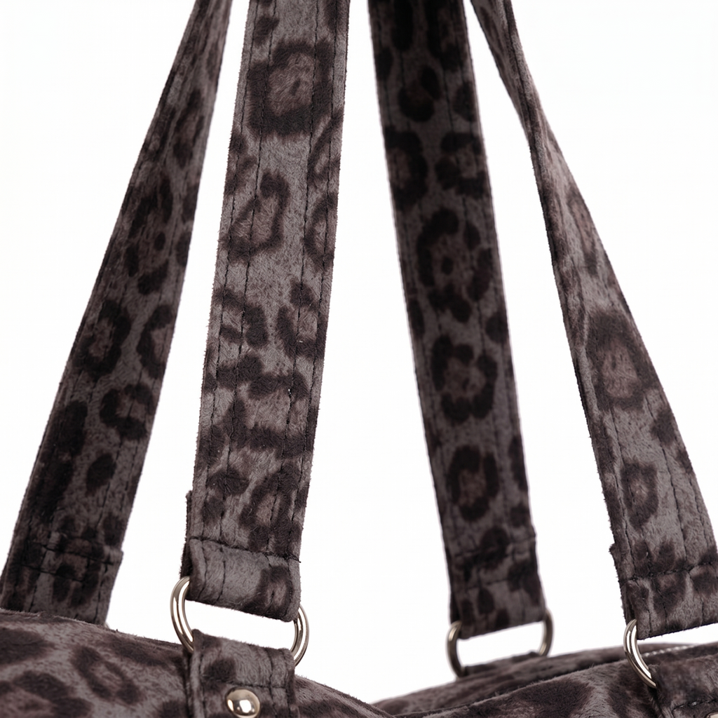 Grey Leopard Print Oversized Shoulder Bag with Chain & Stud Detail