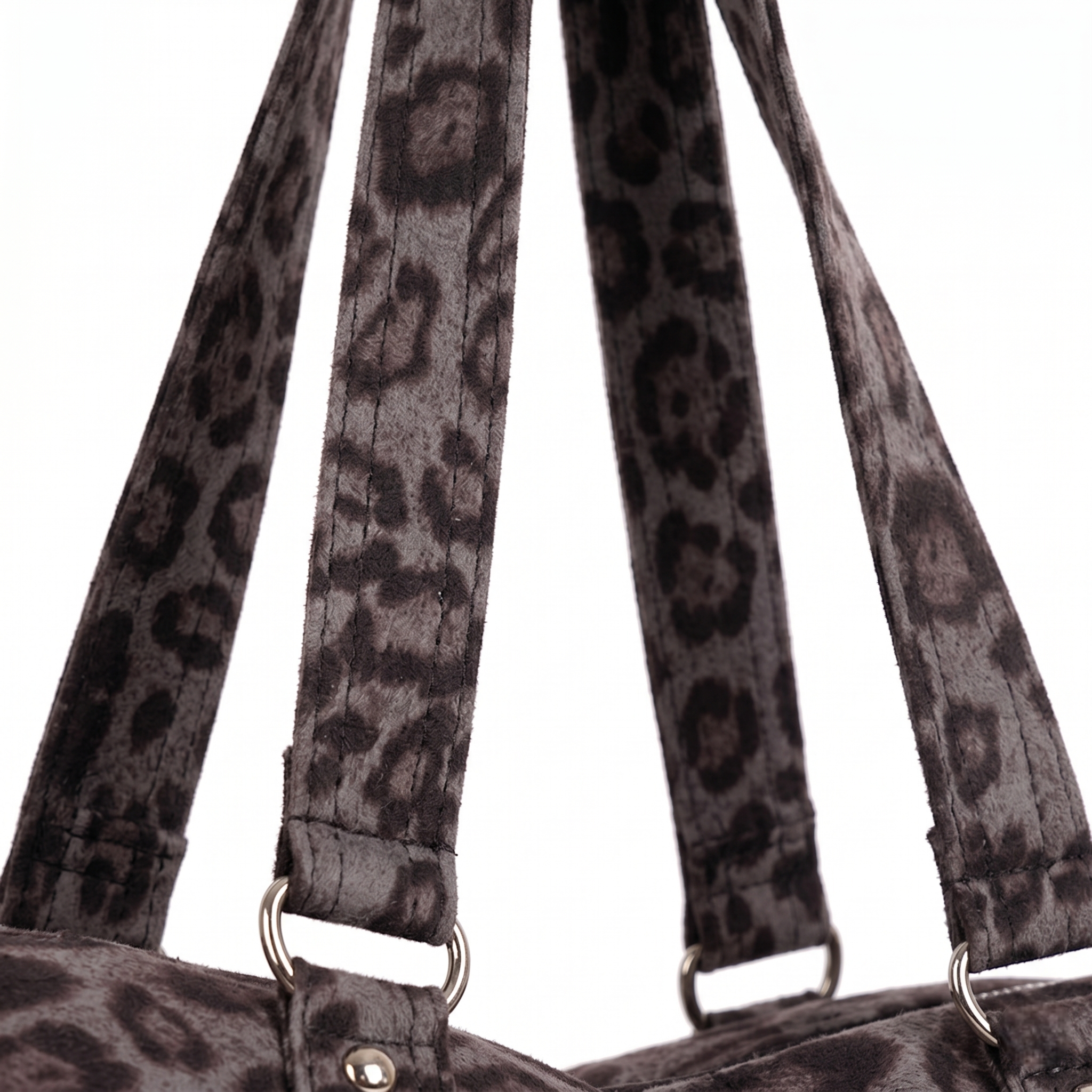 Grey Leopard Print Oversized Shoulder Bag with Chain & Stud Detail