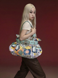 Floral Tapestry Oversized Hobo Bag with Mint Croc Belt & Crystal Medallion