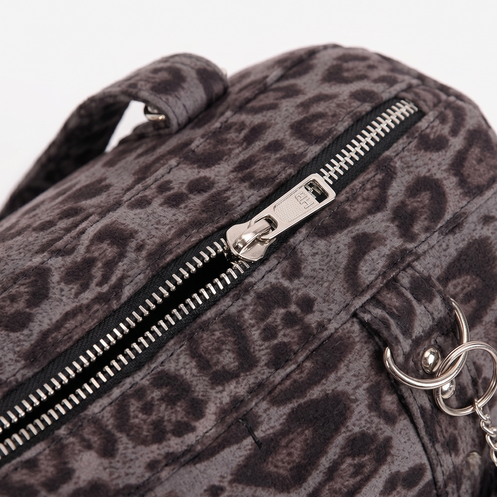 Grey Leopard Print Oversized Shoulder Bag with Chain & Stud Detail