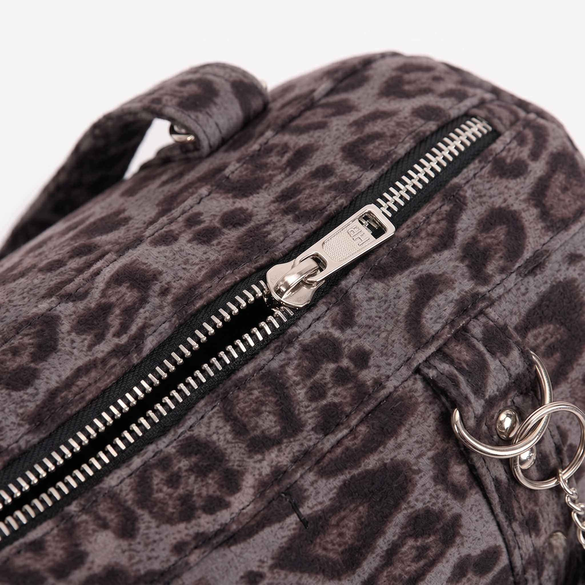 Grey Leopard Print Oversized Shoulder Bag with Chain & Stud Detail
