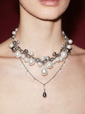 Layered Pearl & Silver Chain Necklace with Drop Pendant