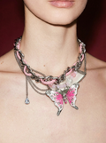 Pink Chain Necklace with Crystal Butterfly Charm