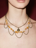 Citrine Chip Draped Chain Necklace with Sun Face Pendant