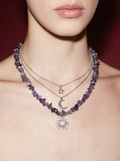 Amethyst Chip Layered Necklace with Star, Moon & Sun Charms