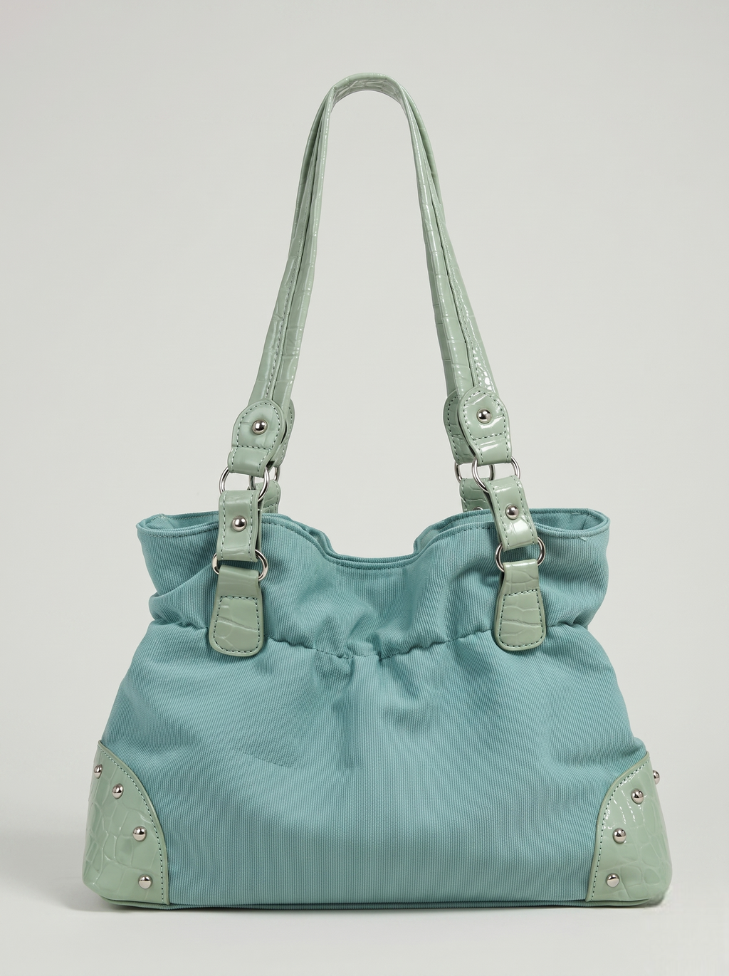 Mint Green Y2K Hobo Bag with Scarab Medallion & Croc-Embossed Trim