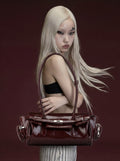 Burgundy Patent Structured Top Handle Bag with Turn-Lock & Side Pocket Detail