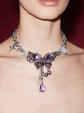 Purple Crystal Butterfly Necklace with Opal Charms & Amethyst Drop