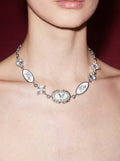 Silver Chain Choker with Enamel Plaques, Crystal Butterfly & Gem Stations